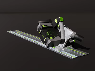 Professional Green And Black Miter Saw With Metal Rail For Precise Cutting 3d model