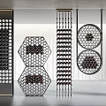 Elegant Modern Wine Cabinet Interior Design With Hexagonal Circular Metal Wine Racks