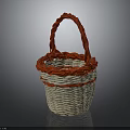 Light Woven Basket With Red Braided Handle And Red Rim On Dark Background
