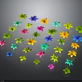 Bright Colorful Small Flowers with Multiple Colors Scattered on Dark Background