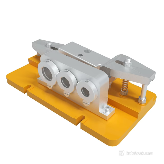Heavy Duty Hardware Tool Featuring Circular Holes Bolt Spring Yellow Base and Silver Metal 3d model 