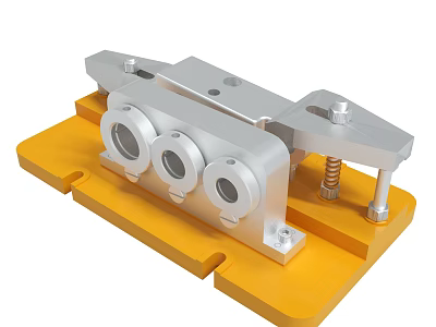 Heavy Duty Hardware Tool Featuring Circular Holes Bolt Spring Yellow Base and Silver Metal 3d model