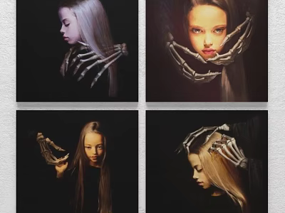 Set Of Surreal Figure Paintings With Women And Skeleton Hands Artwork 3d model