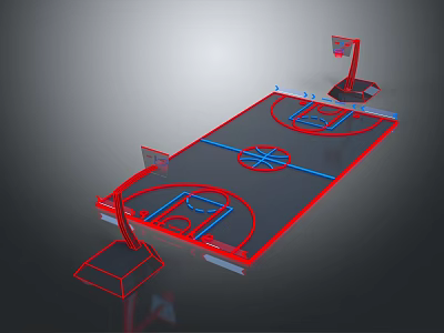 Indoor Basketball Court 3D Design With Red Hoops And Blue Court Lines 3d model