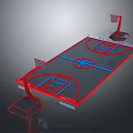 Indoor Basketball Court 3D Design With Red Hoops And Blue Court Lines