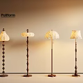 Vintage Style Floor Lamps With Wooden Poles And Patterned Shades For Warm Lighting