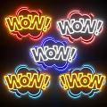 Multiple Colorful Neon Decorative Lights with Glowing Wow Lettering for Party Decoration