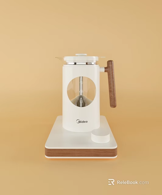 Stylish White Kitchen Coffee Maker With Wooden Handle And Modern Design 3d model 