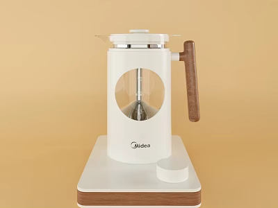 Stylish White Kitchen Coffee Maker With Wooden Handle And Modern Design 3d model
