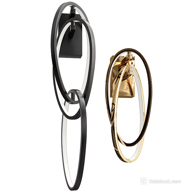 Modern Black And Gold Ring Shaped Wall Lamps For Stylish Interior Lighting 3d model 