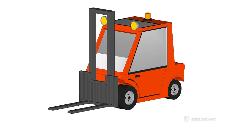 Orange Industrial Forklift Equipment with Cab Warning Lights and Forks for Material Handling 3d model 