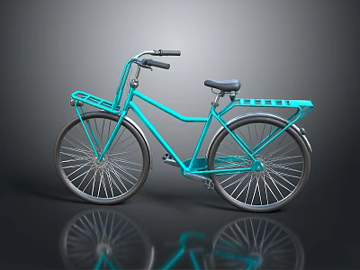 Light Blue Classic Bicycle With Black Seat Silver Wheels Front And Rear Racks 3d model