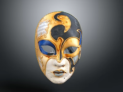 Decorative Venetian Style Mask With Gold Black Blue White Intricate Design 3d model