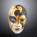 Decorative Venetian Style Mask With Gold Black Blue White Intricate Design