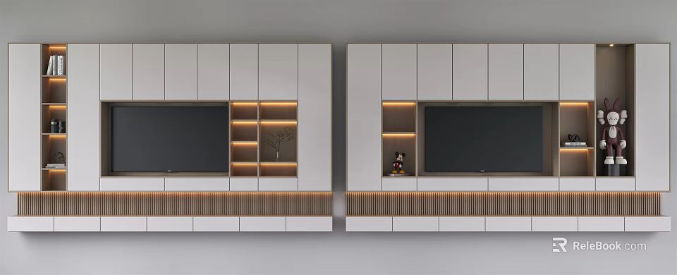 Modern TV Stand With Built in TV Storage Shelves Wooden Accents And LED Lighting 3d model 