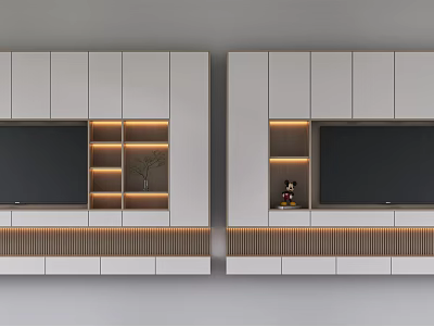 Modern TV Stand With Built in TV Storage Shelves Wooden Accents And LED Lighting 3d model