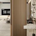 Modern Entryway Hallway Interior With Wooden Panels Marble Countertop And Hanging Lights