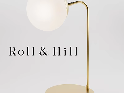 Roll and Hill Modern Table Lamp with Golden Base Stem and White Spherical Lampshade 3d model