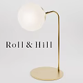 Roll and Hill Modern Table Lamp with Golden Base Stem and White Spherical Lampshade