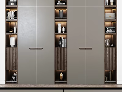 Modern Bookcase Design With Open Shelves Closed Cabinets And LED Strip Lighting 3d model