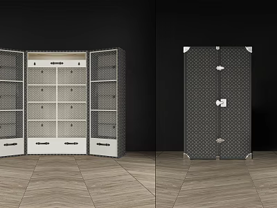 Modern Storage Cabinet With Shelves Drawers And Textured Black White Design 3d model