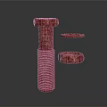 Red Threaded Bolt and Two Washers with Textured Surface Design