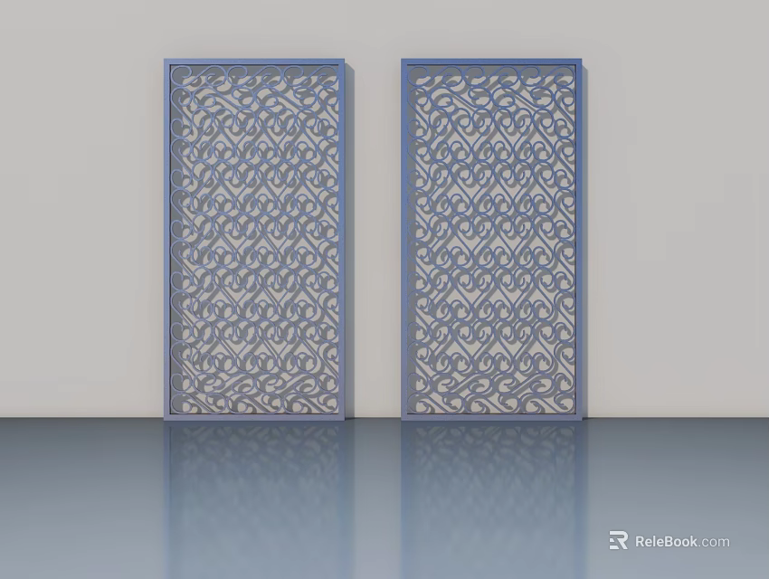 Two Modern Swing Doors With Intricate Cutout Patterns And Sleek Design 3d model