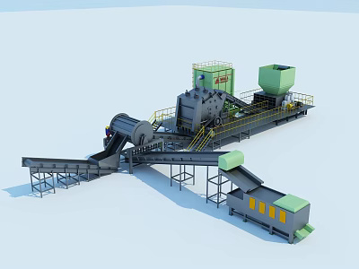 Efficient Industrial Processing Equipment With Conveyor Belts And Green Gray Components 3d model