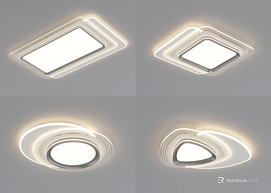 Elegant Modern LED Ceiling Light With Square Round Triangular Sleek Design 3d model 