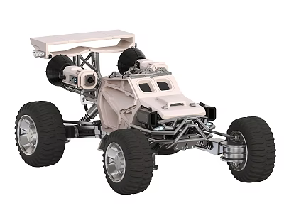 Off Road Model Car With Large Tires White Body Rear Spoiler And Metal Frame 3d model