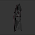 Gray Trench Coat With Red Trim Open Front And Belt Detail Design