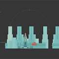 3D Rendered Urban Architecture Featuring High Rise Buildings Construction Crane And Road Layout