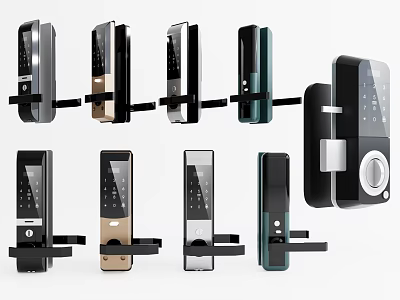 Modern Smart Door Lock Handles With Various Designs And Digital Keypads 3d model