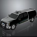 White Sheriff Pickup Truck With Roof Mounted Lights And Green Stripes