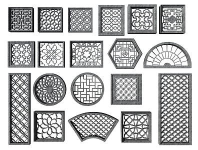 New Chinese-style engraved combination for window and window 3d model