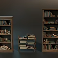 Vintage Wooden Bookcases Filled With Books Scrolls And Decorative Items