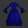 Elegant Blue Vintage Dress With Long Sleeves Ruffled Hem And Black Trim