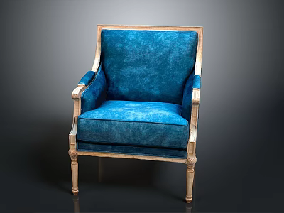 Elegant Blue Upholstered Chair With Gold Frame Armrests And Classic Legs 3d model