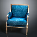 Elegant Blue Upholstered Chair With Gold Frame Armrests And Classic Legs