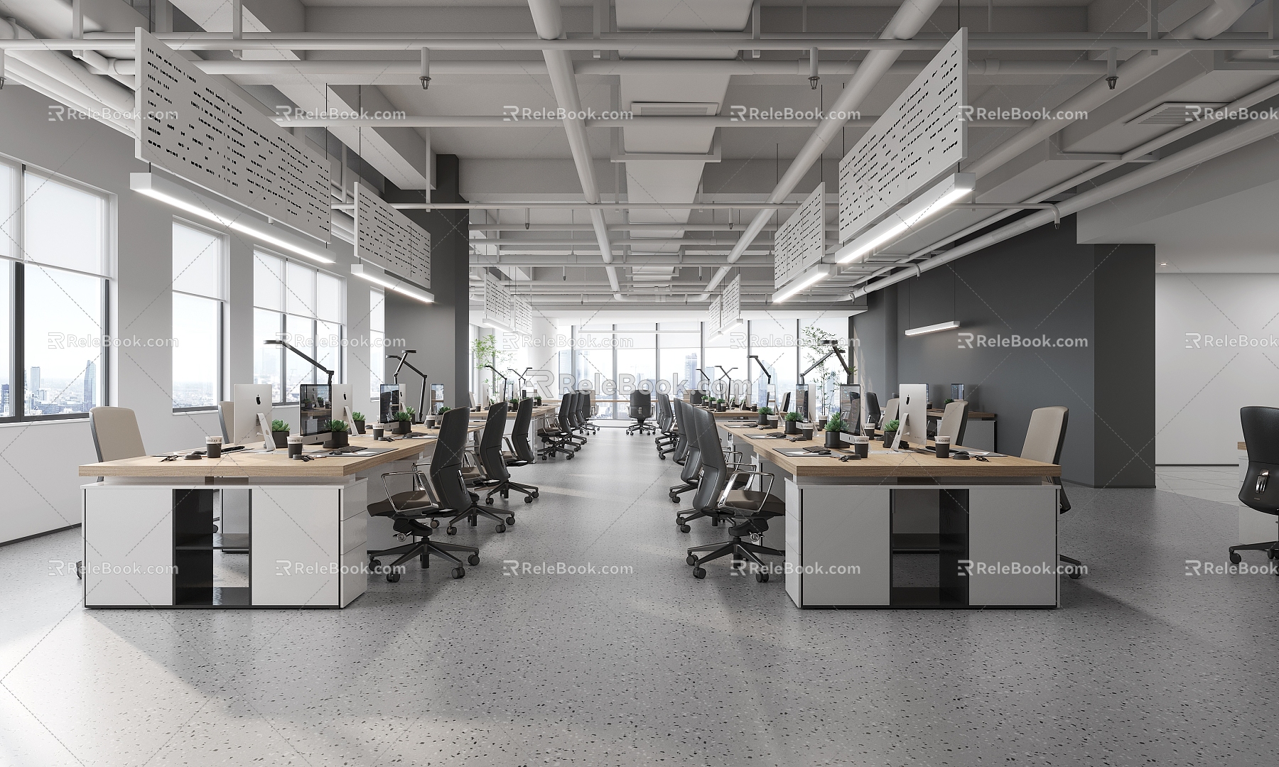 modern public office area office area 3d model