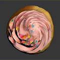 Delicious Cupcake With Pink Swirled Frosting And Colorful Sprinkles On Yellow Base
