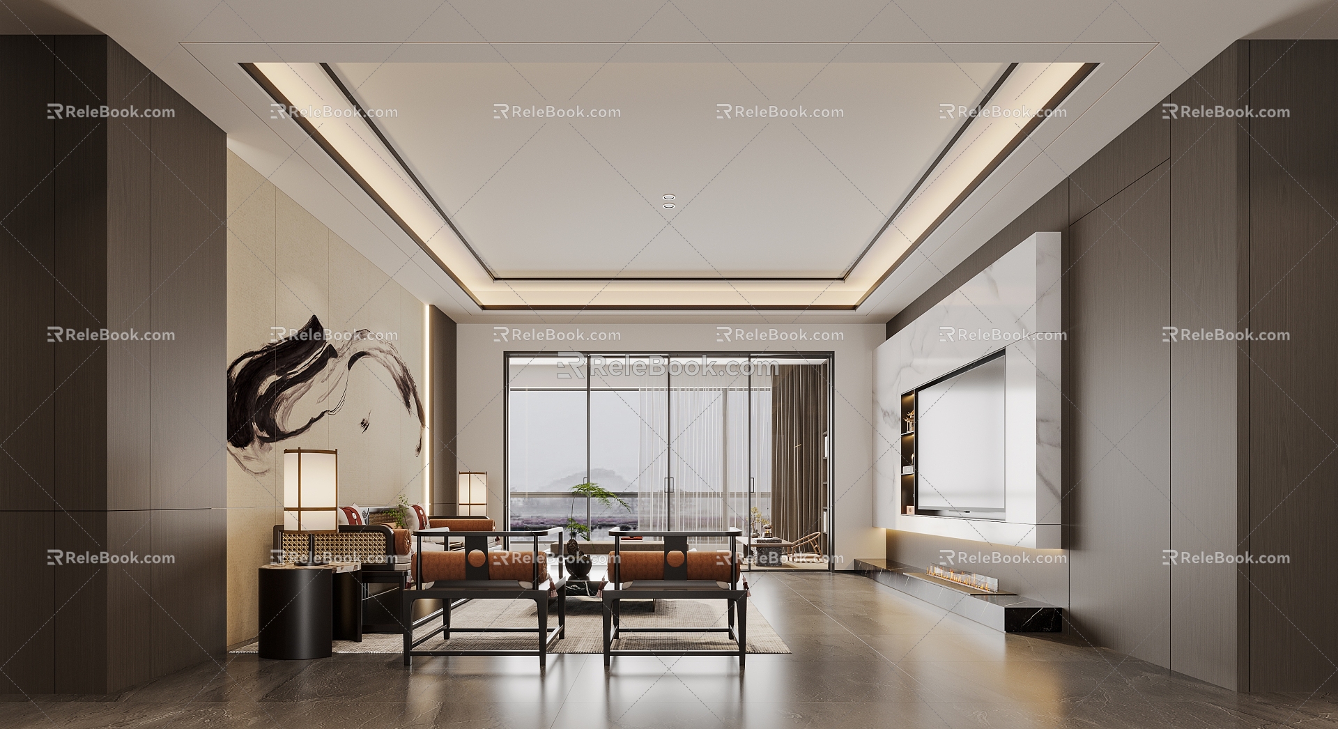 New Chinese Living Room 3d model