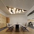 Modern Public Office Space With Open Layout Wooden Lockers Conference Table And Pendant Lights