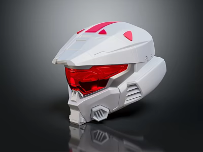 Futuristic White Sci Fi Helmet With Red Visor And Angular Accent Details 3d model