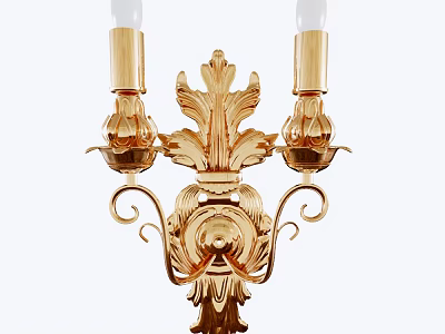 Ornate Golden Wall Sconce with Intricate Leaf Design and Two Lights 3d model