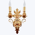 Ornate Golden Wall Sconce with Intricate Leaf Design and Two Lights