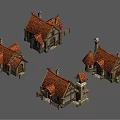 Cartoon Village Scene With Small Houses Red Roofs Chimneys And Windows