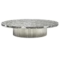 Round Coffee Table with Textured Surface and Ribbed Metal Base for Modern Living Room