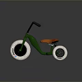 Kids Tricycle With Green Frame Black Handlebars Orange Seat And Large White Wheels
