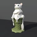 Instagrammable Green Ice Cream Cone Spot With Dripping White Cream And Mouse Doll